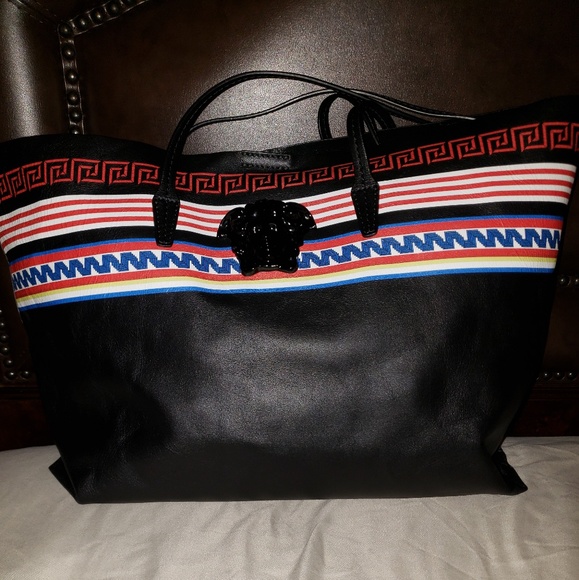 Versace Handbags - Versace City Stripe Greek key leather Large Tote